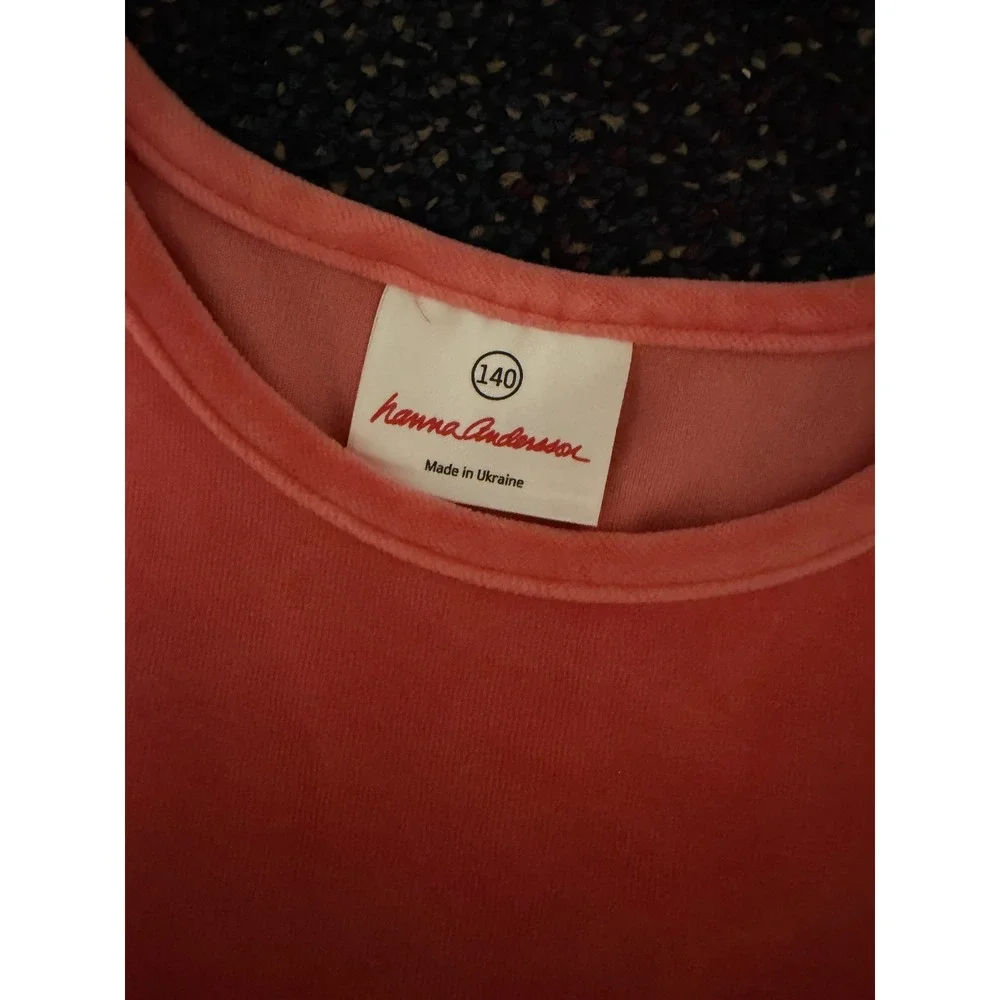 Hanna Andersson Girls Coral Pink Velour Tiered Ruffle Long Sleeve Dress Size 140